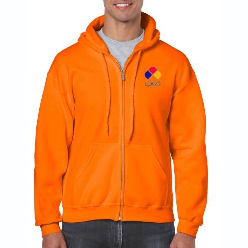 SUDADERA MARCA GILDAN HEAVY BLEND 8.0 OZ 50% ALG 50% POL FLEECE PRE ENCOGIDO CON CIERRE Y CAPUCHA