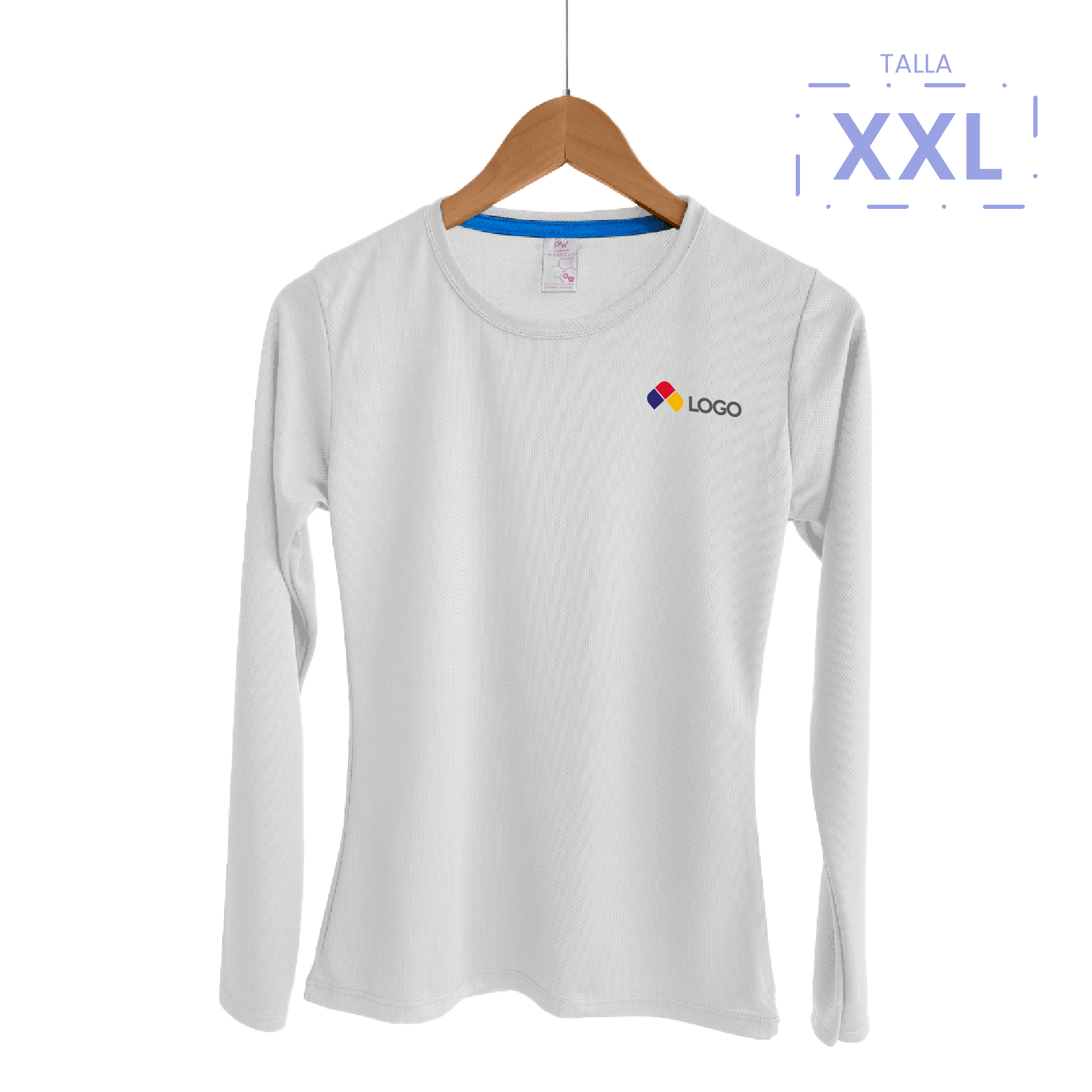 PLAYERA DEPORTIVA CUELLO REDONDO MANGA LARGA DAMA PLAYERYTEES BLANCO XXL