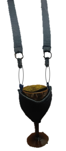 SOPORTE PARA CUELLO DE COPA DE VINO,  FUNDA DE NEOPRENO. CINTA DE 19MM Y GANCHO TIPO PERICO - RS