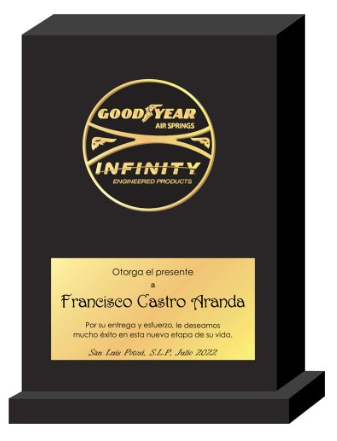 RECONOCIMIENTO CON MONEDA FIJA GRABADA POR UNO O AMBOS LADOS EN BASE DE MADERA NEGRA CON PLACA