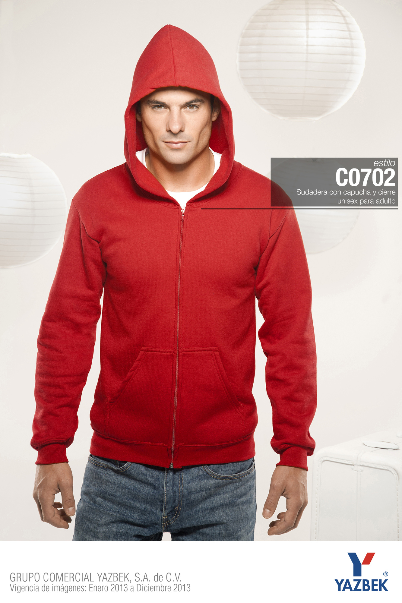 SUDADERA YAZBEK CON CAPUCHA, CANGURERA Y CIERRE UNISEX PARA ADULTO COLORES S-XL