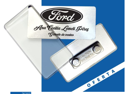 GAFETE DE METAL RECTANGULAR CON MICA DE PLASTICO CON BROCHE